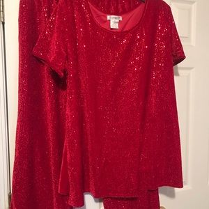 Ladies 2 piece red sequin pant suit.